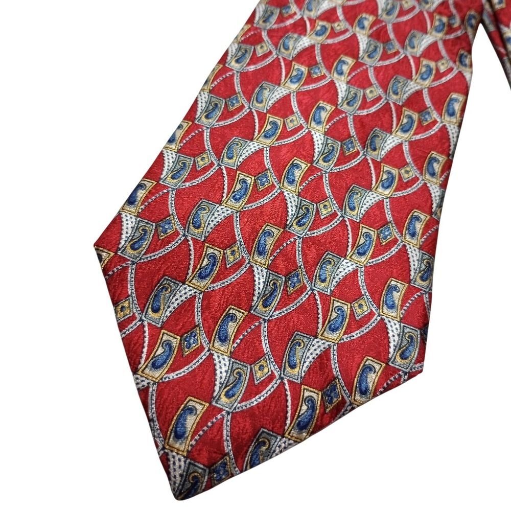 Studio by Fumagalli's Mens Silk Tie Red Blue Gold Geometric Paisley Italy